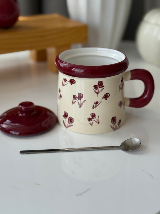 Керамічна чашка з кришкою та ложкою